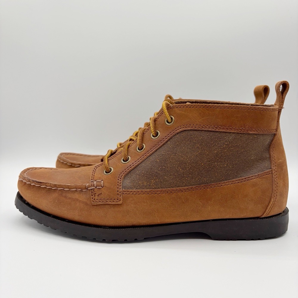 Lands End Moc Toe Lace Up Ankle Boots Oiled Leather Size 9 Wide 9D Chukka Tan